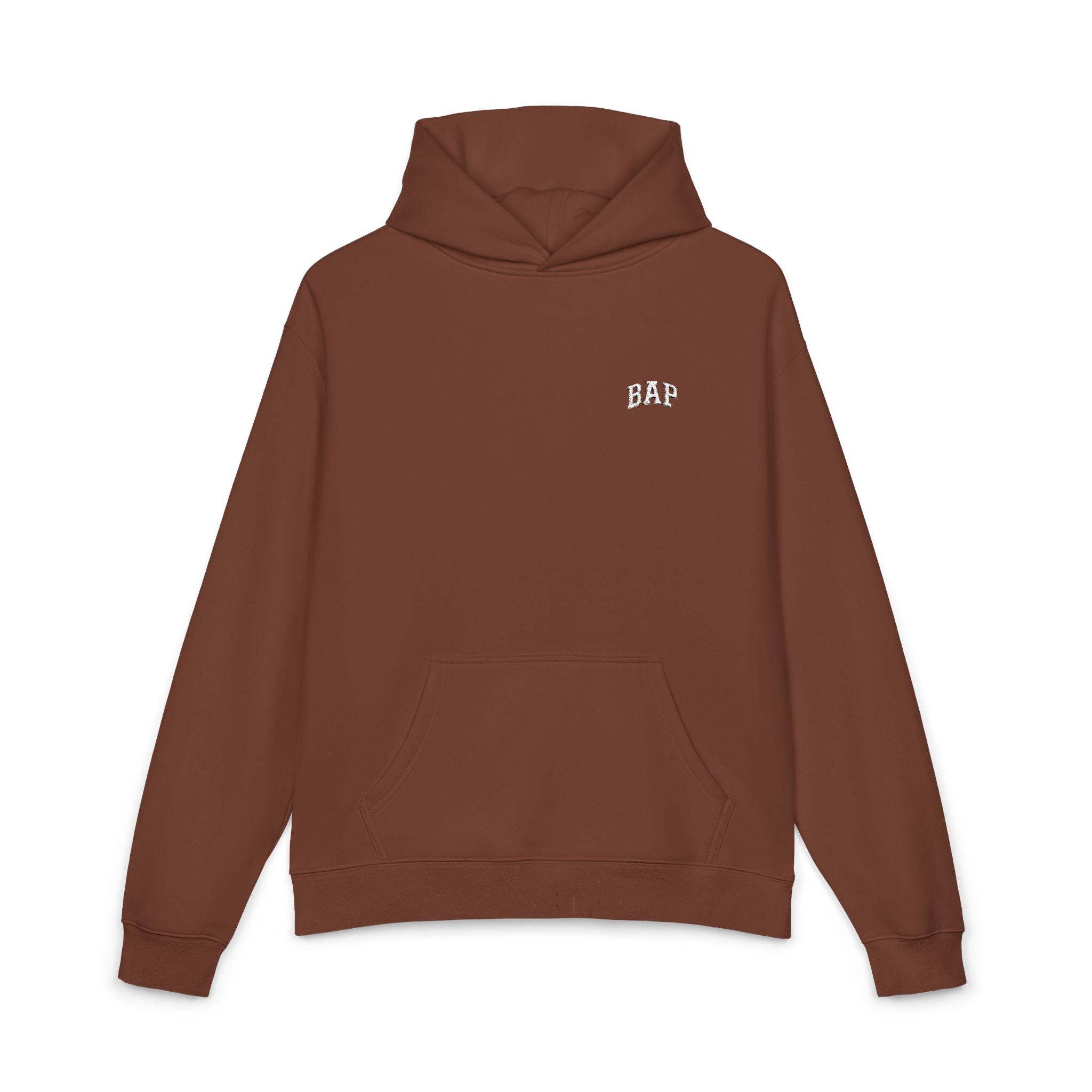 Minimal White "BAP" Relaxed Hoodie — Small Chest Logo Casual Pullover