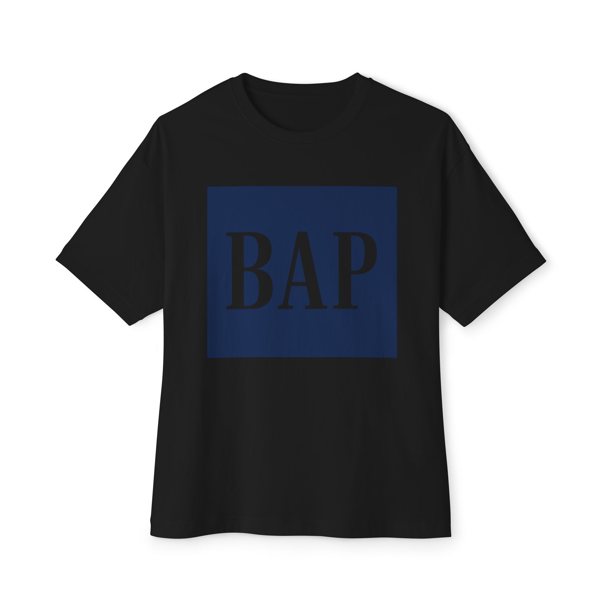 BAP Graphic Tee — Minimal Navy Box Logo Oversized T‑Shirt
