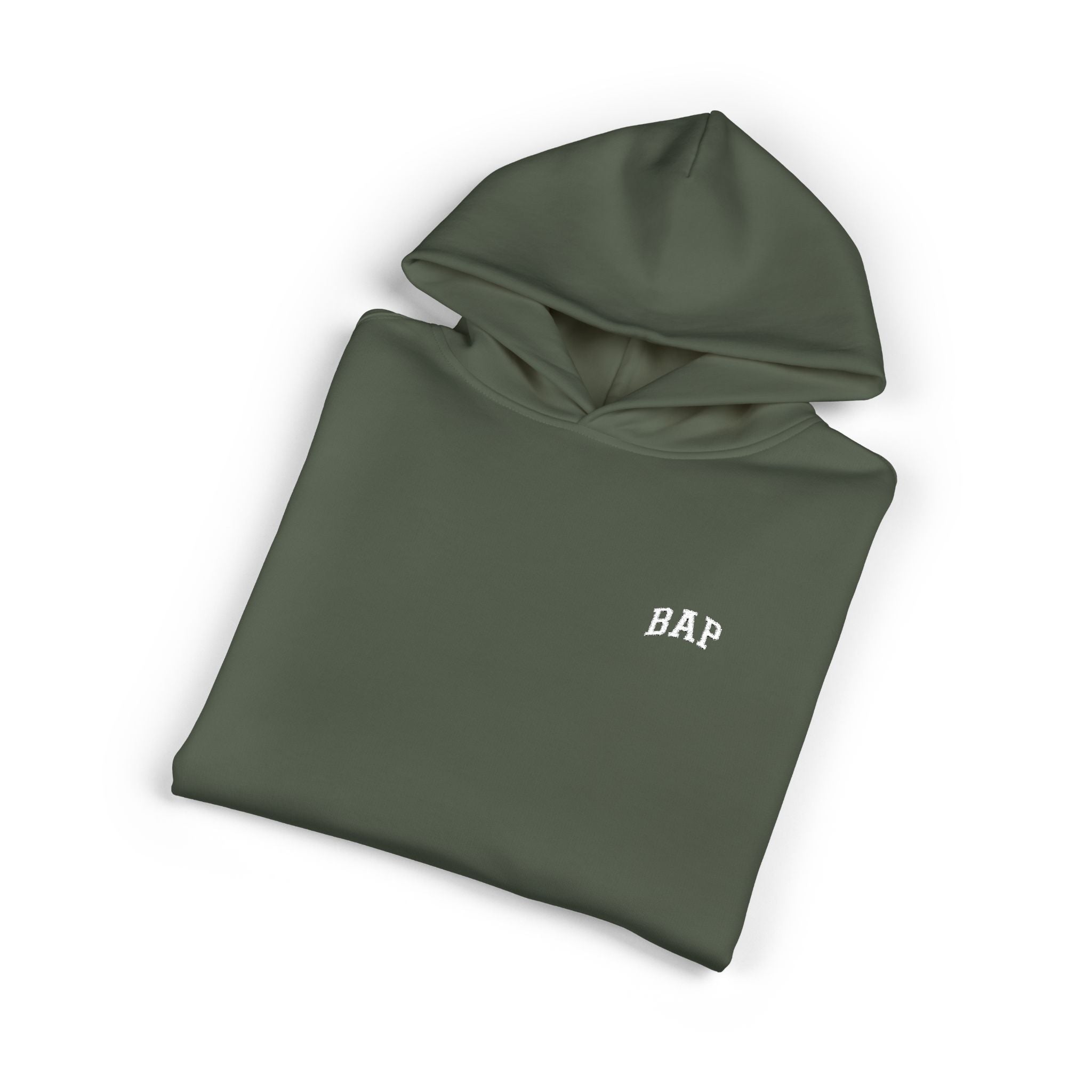 Minimal White "BAP" Relaxed Hoodie — Small Chest Logo Casual Pullover