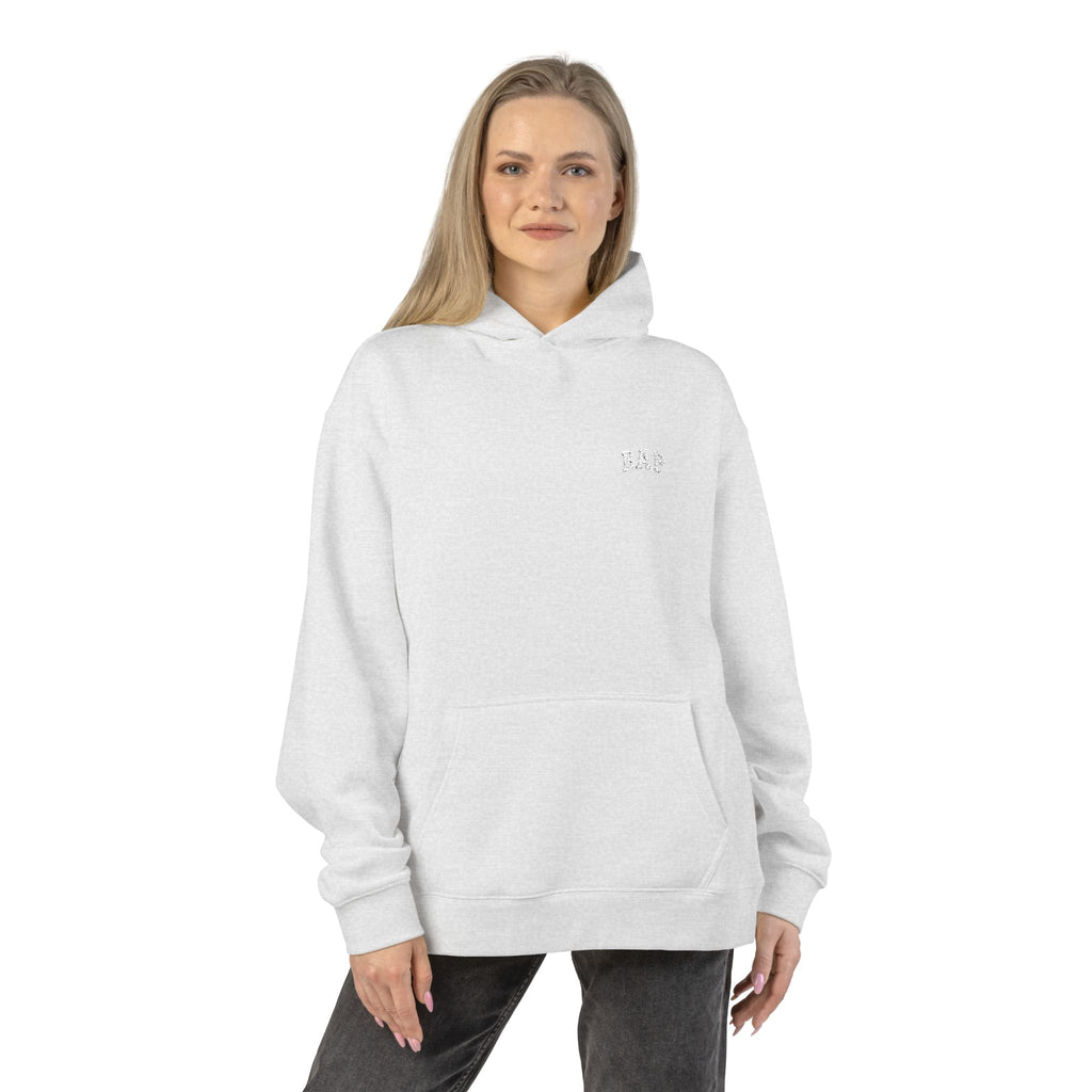 Minimal White "BAP" Relaxed Hoodie — Small Chest Logo Casual Pullover