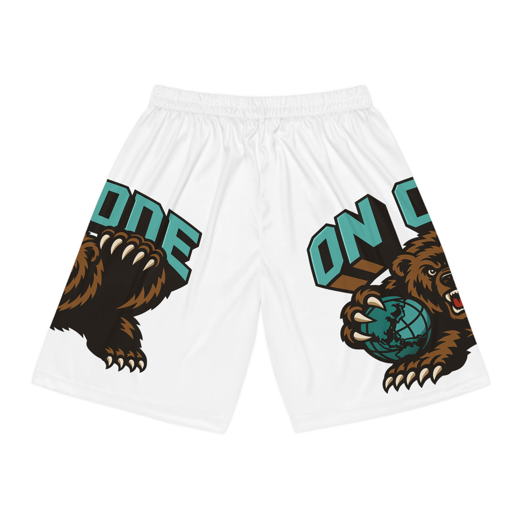 Basketball Shorts - 'On Come' Bear Basketball Graphic All-Over Print