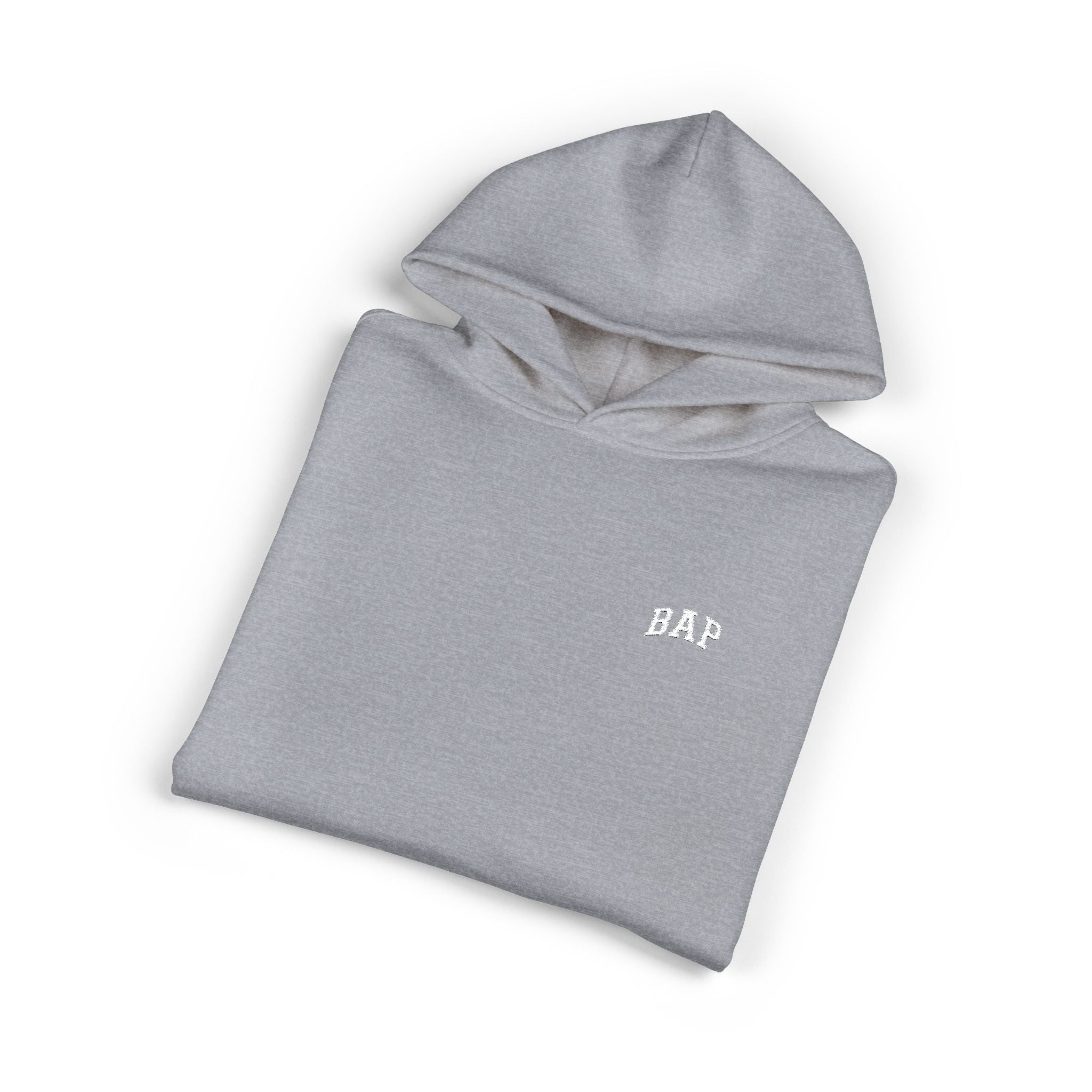 Minimal White "BAP" Relaxed Hoodie — Small Chest Logo Casual Pullover