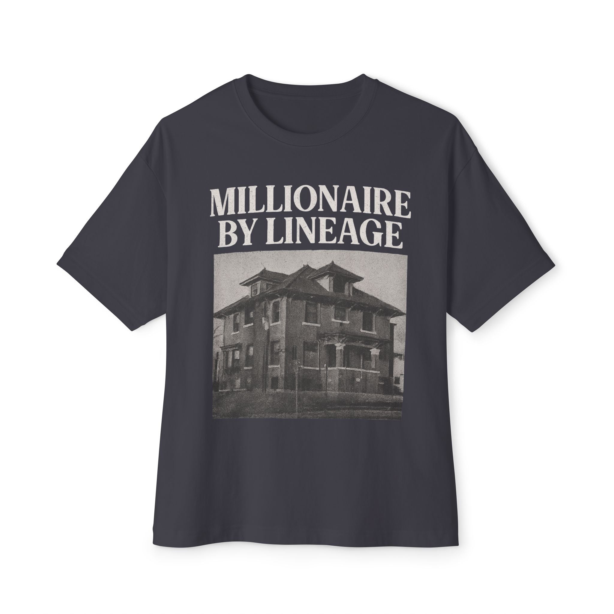 Millionaire By Lineage Tee — Vintage Mansion Graphic Boxy T-Shirt