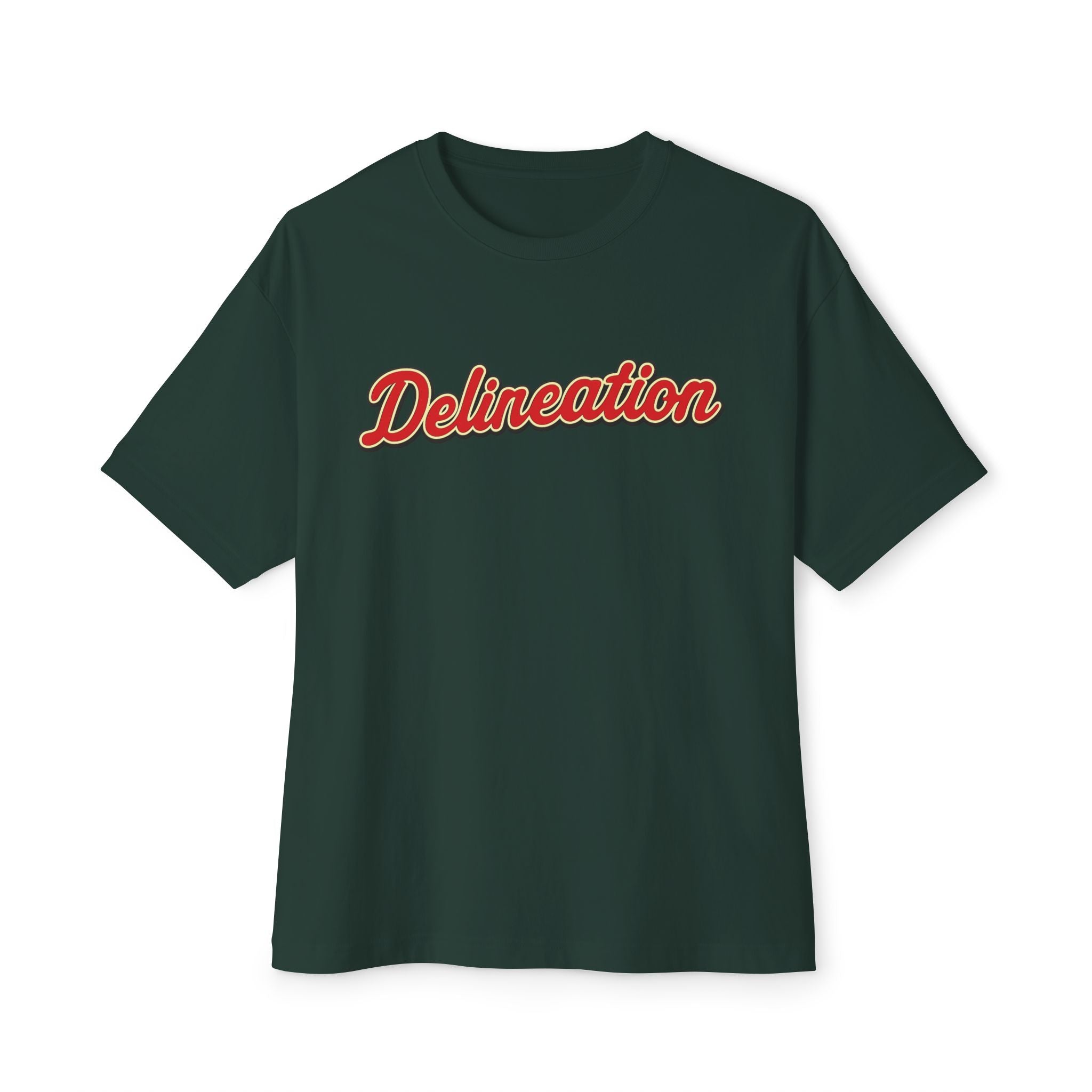 Delineation Retro Script Tee — Vintage Red & Gold Graphic T-Shirt