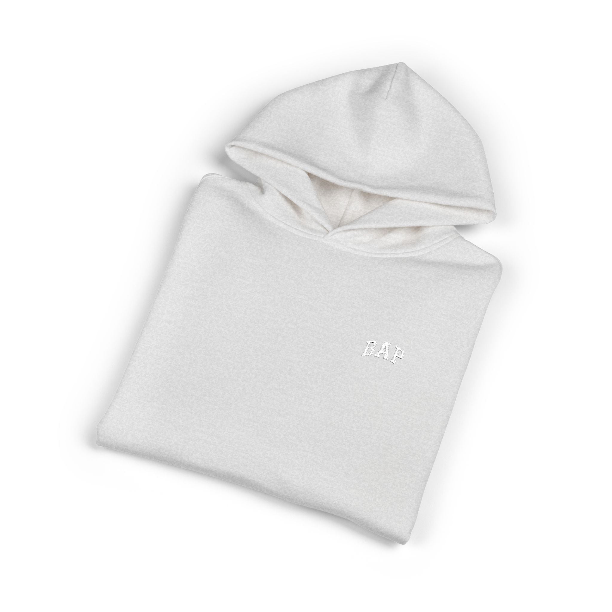 Minimal White "BAP" Relaxed Hoodie — Small Chest Logo Casual Pullover