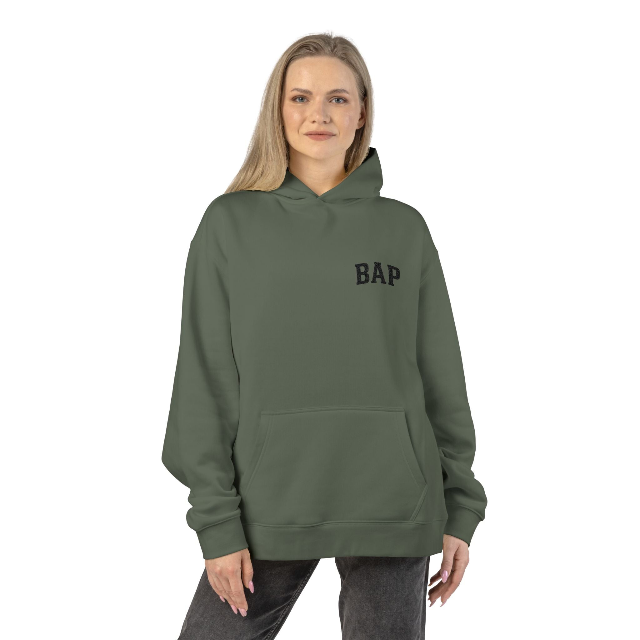BAP Embroidered Relaxed Hoodie — Minimal Chest Logo Casual Pullover