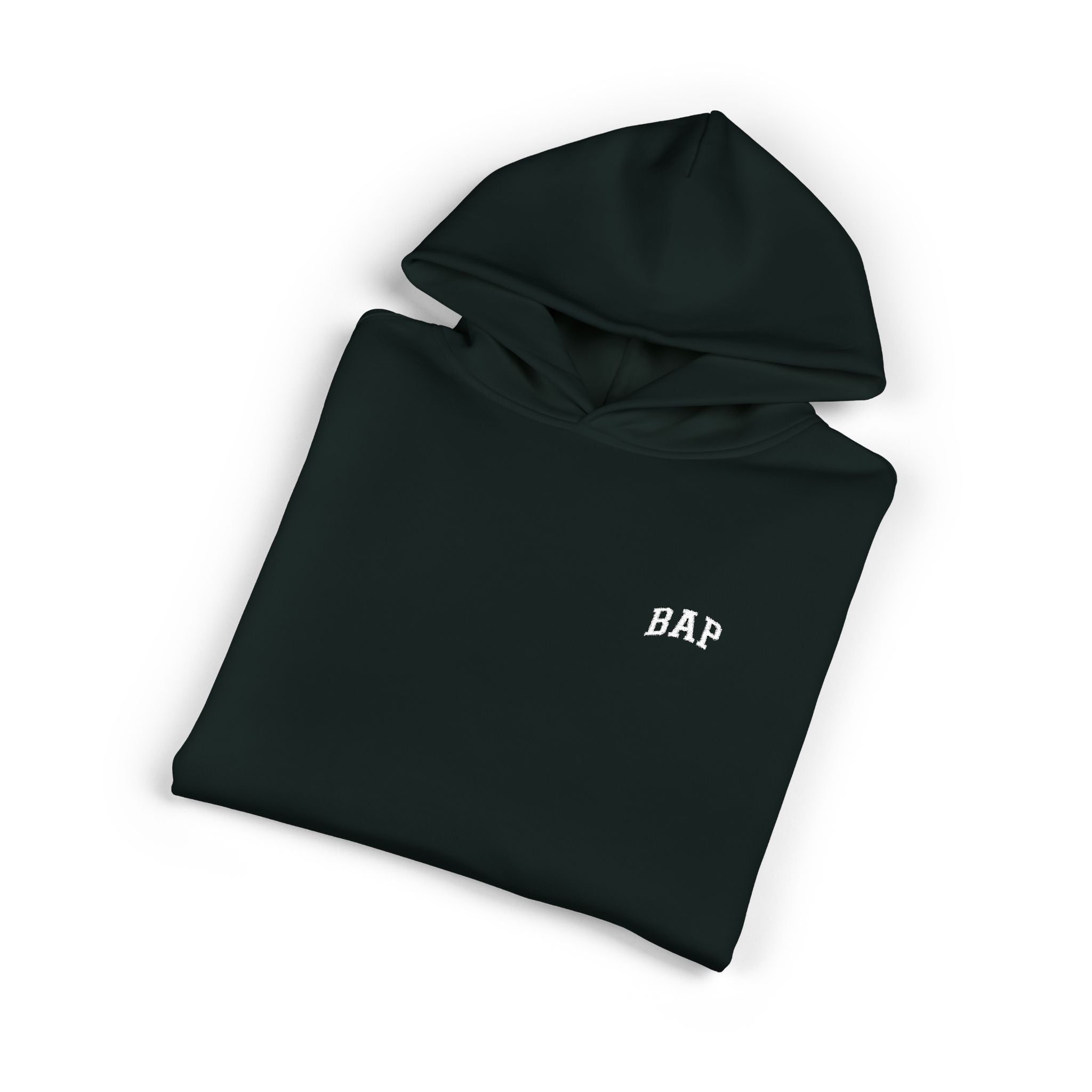 Minimal White "BAP" Relaxed Hoodie — Small Chest Logo Casual Pullover