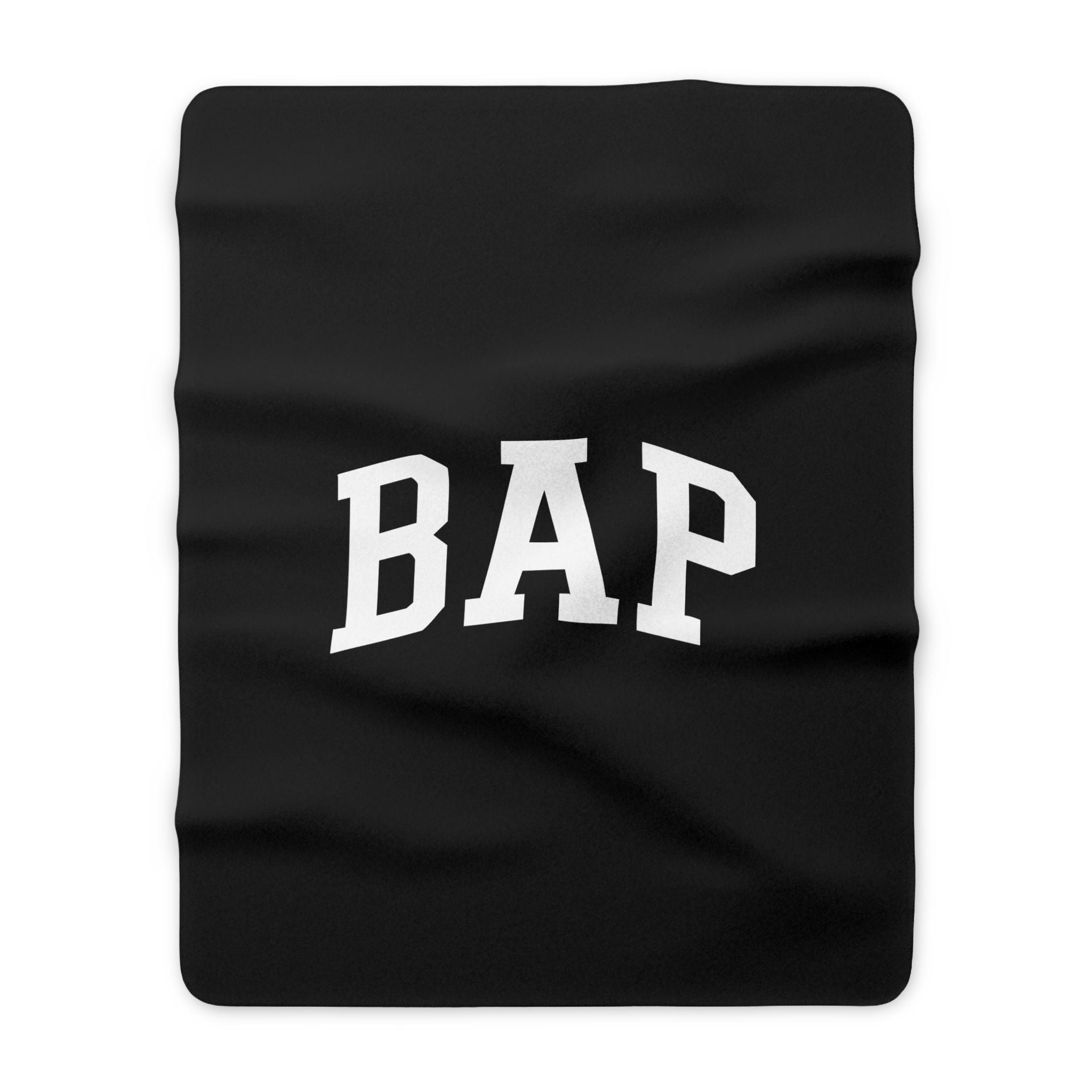 BAP Sherpa Fleece Blanket — Cozy Black Throw with Bold White Lettering