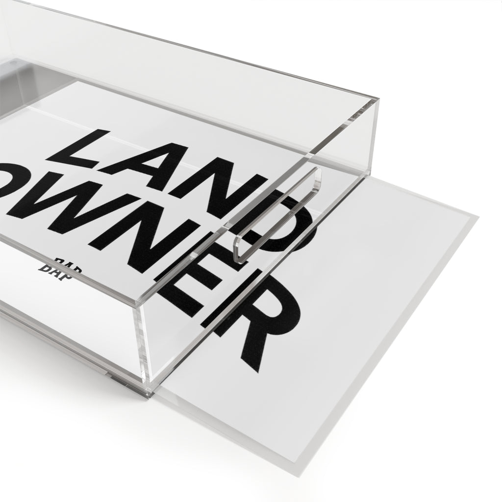 Acrylic Serving Tray – Bold "LAND OWNER" Decorative Bar & Coffee Table Tray