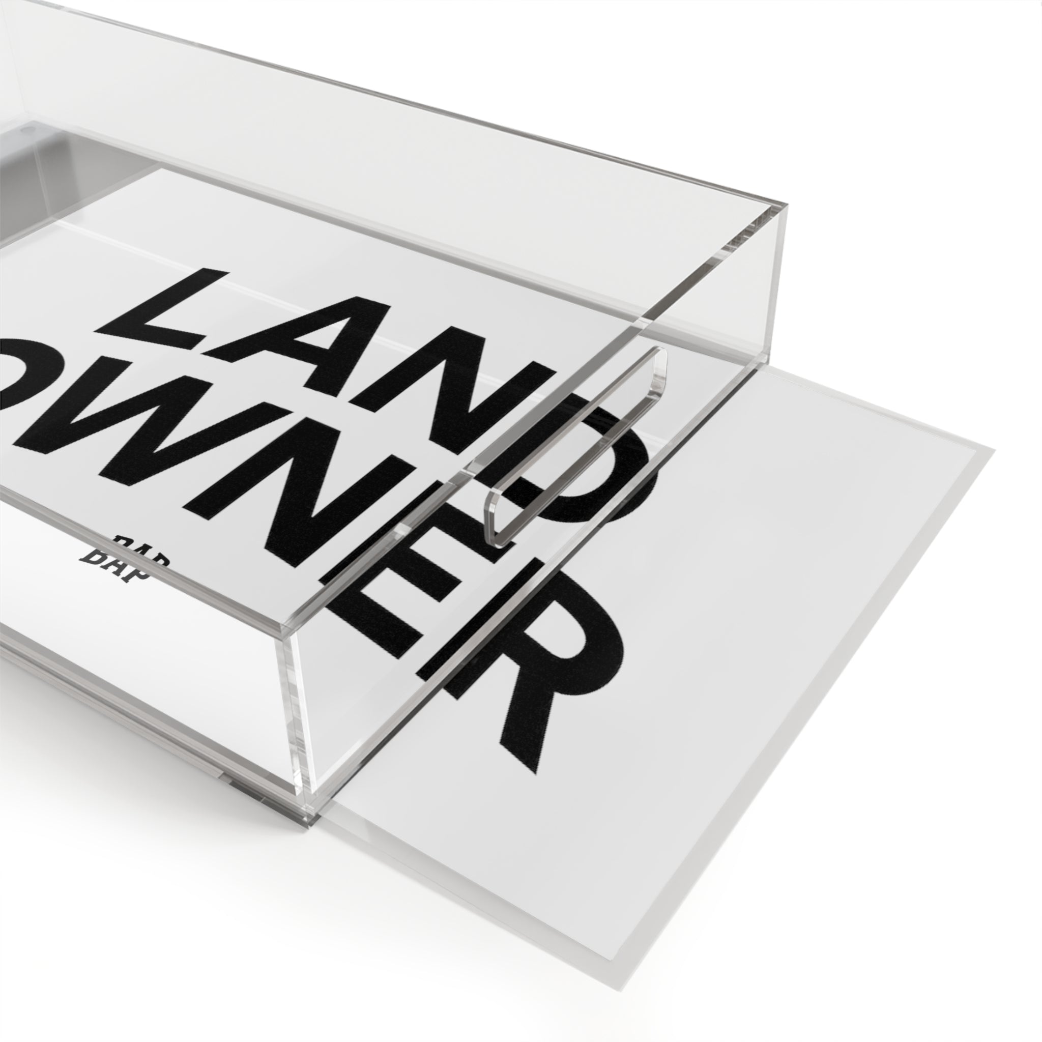 Acrylic Serving Tray – Bold "LAND OWNER" Decorative Bar & Coffee Table Tray