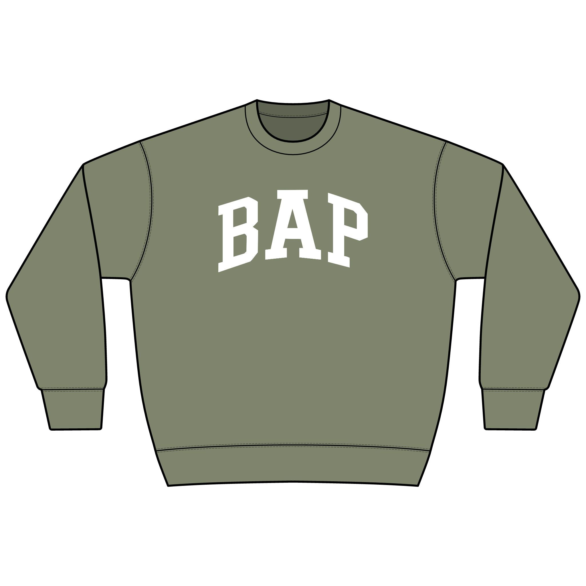 BAP Arch Logo Sweatshirt – Collegiate Black Heavyweight Crewneck