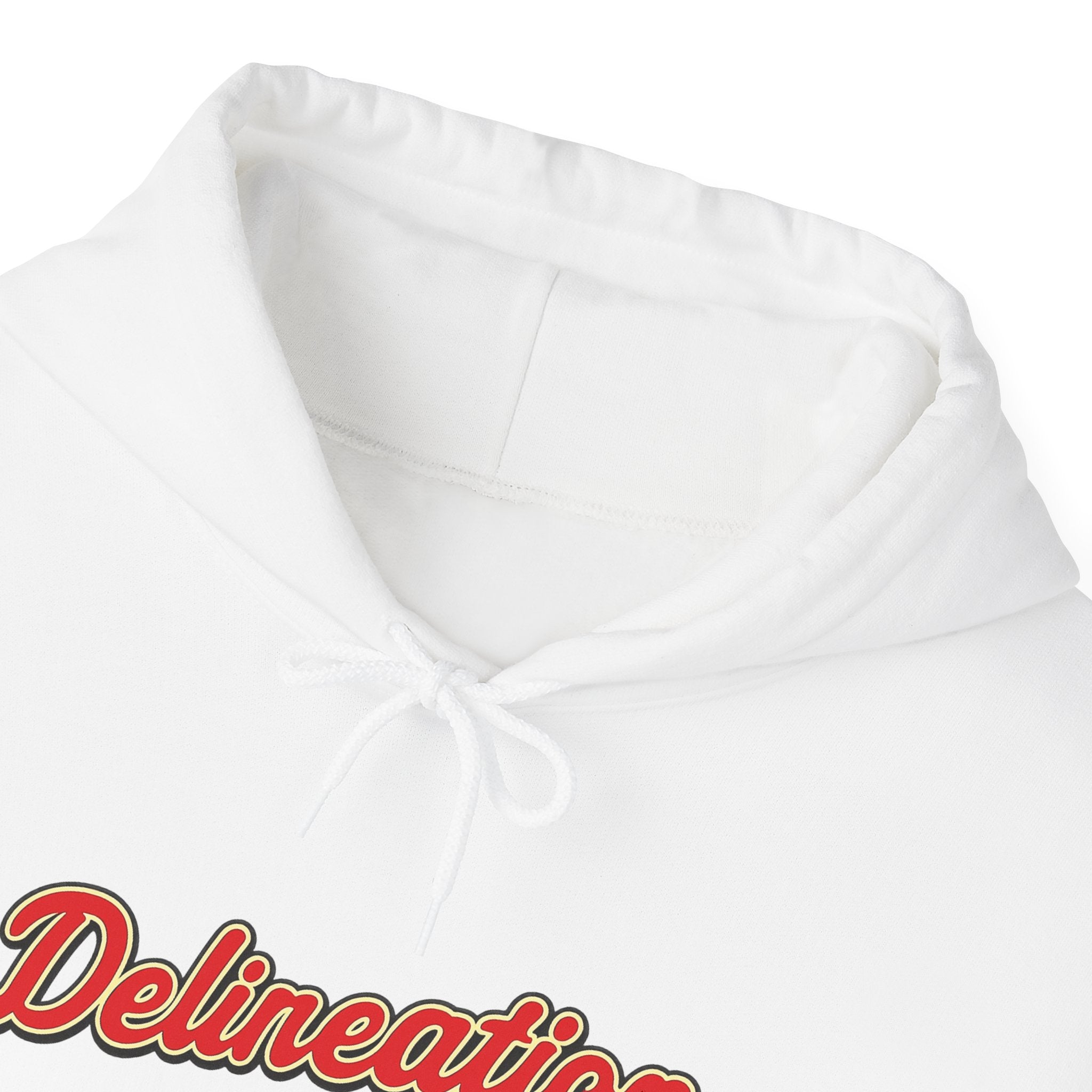 Delirеation Script Hoodie — Retro Red Cursive Graphic Hooded Sweatshirt