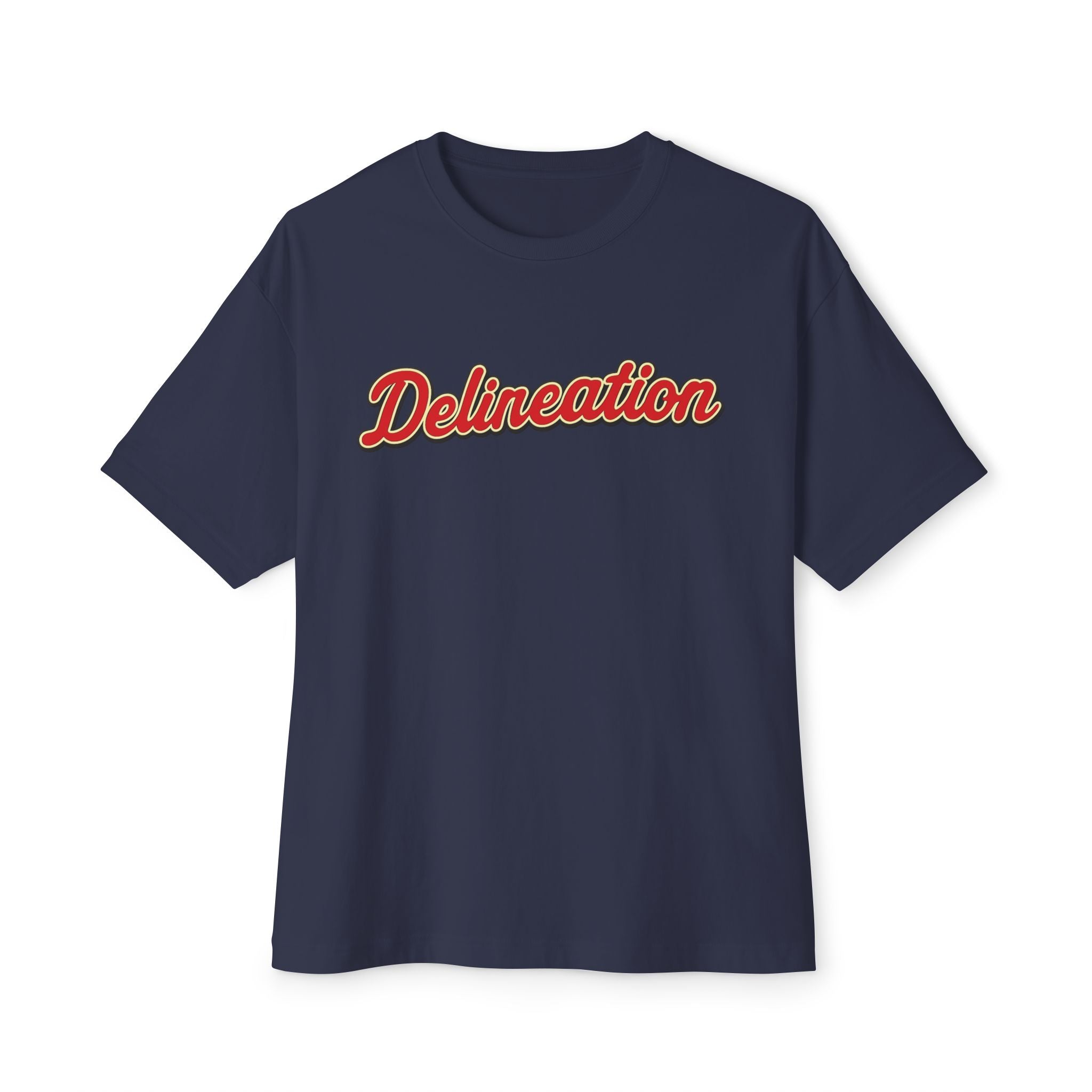 Delineation Retro Script Tee — Vintage Red & Gold Graphic T-Shirt