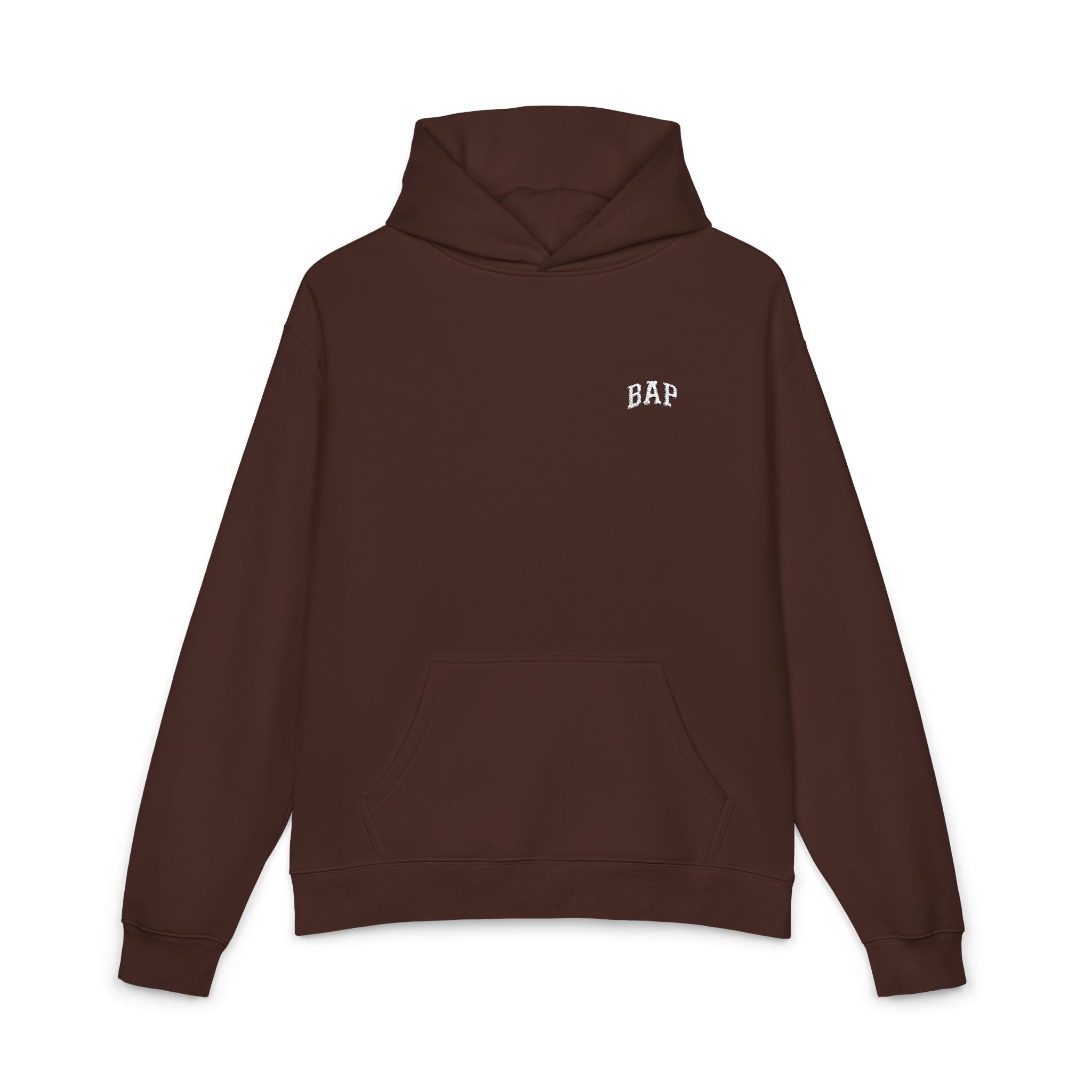 Minimal White "BAP" Relaxed Hoodie — Small Chest Logo Casual Pullover