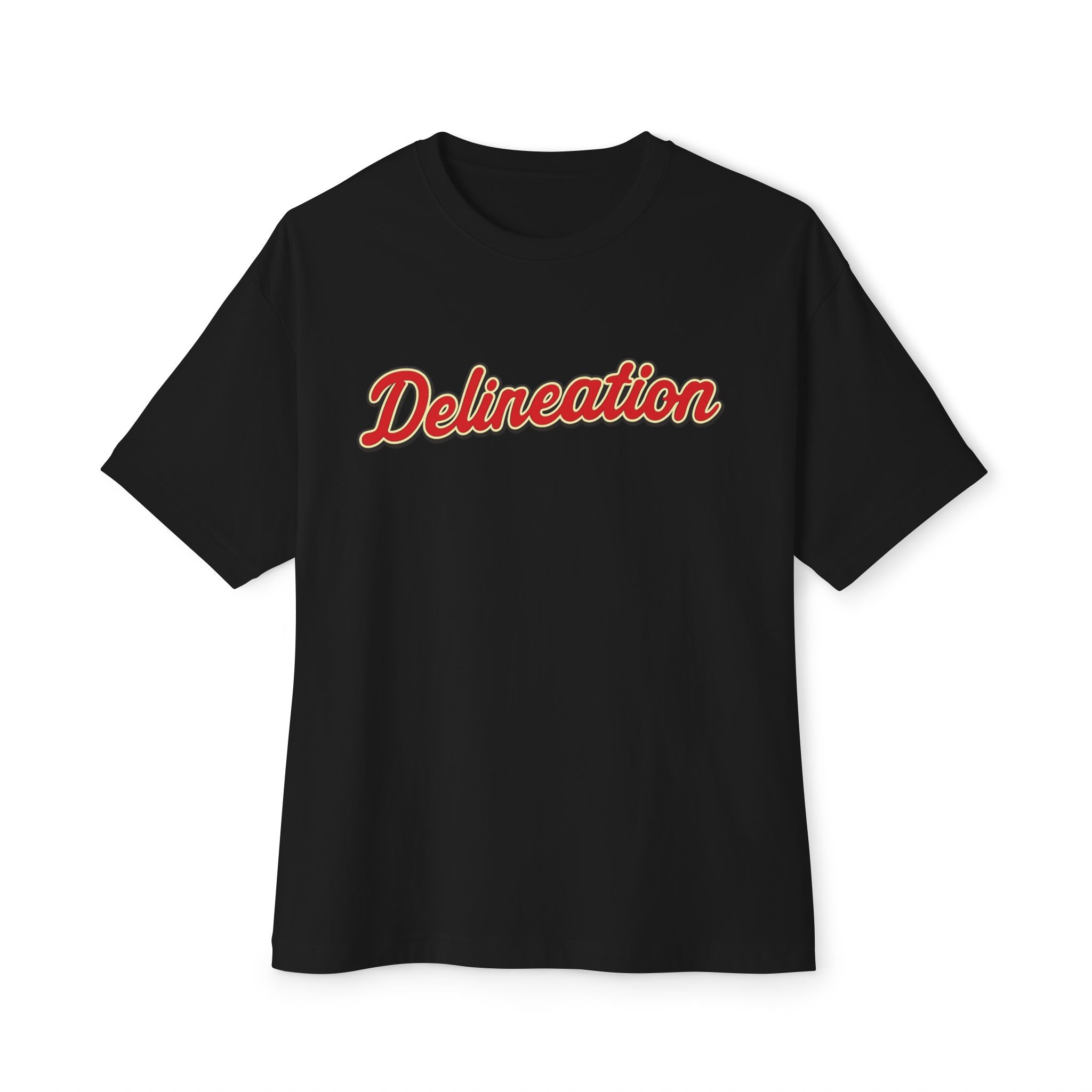 Delineation Retro Script Tee — Vintage Red & Gold Graphic T-Shirt